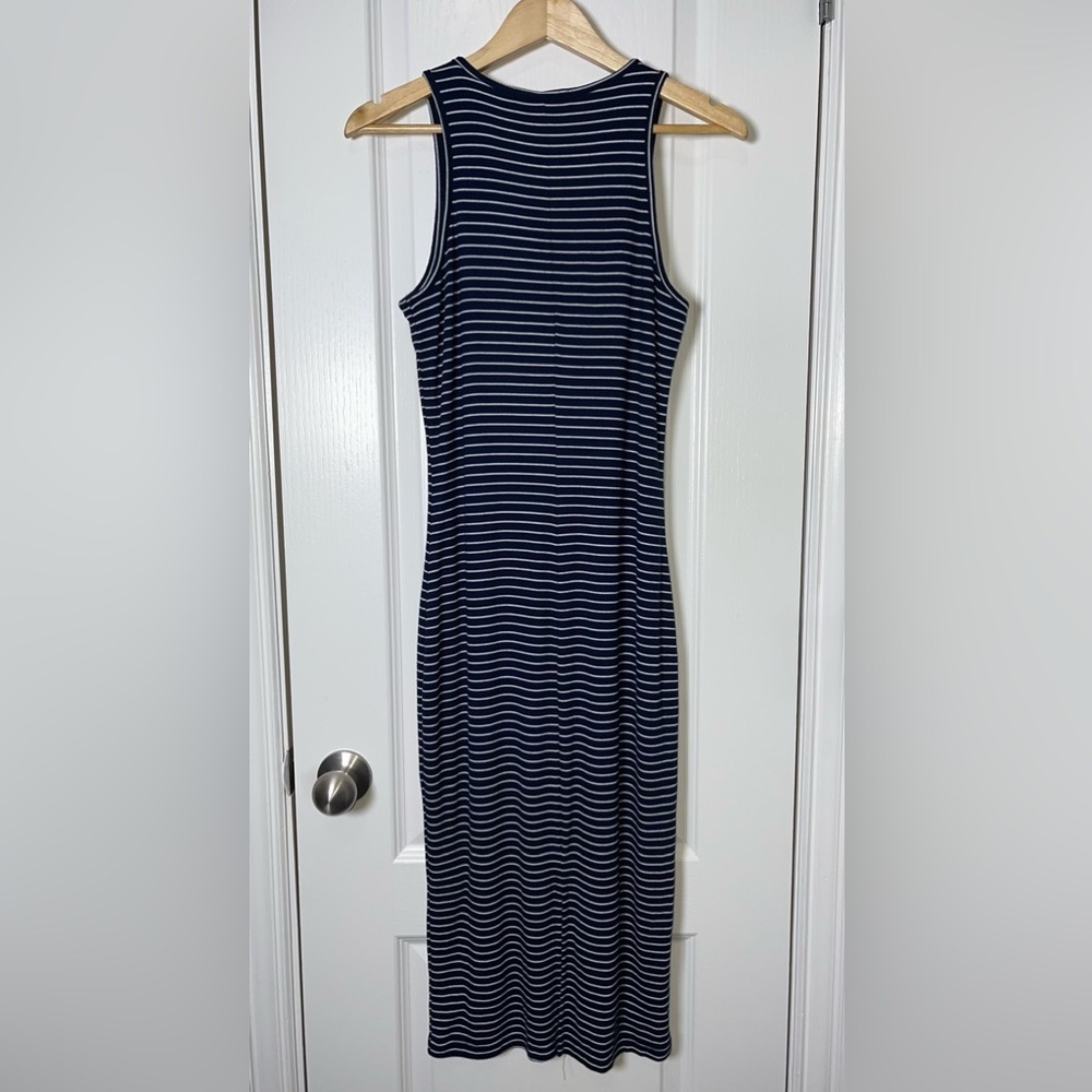 Marine Layer Lexi Rib Daytime Midi Dress Navy White Stripe Size Medium - Picture 3 of 5
